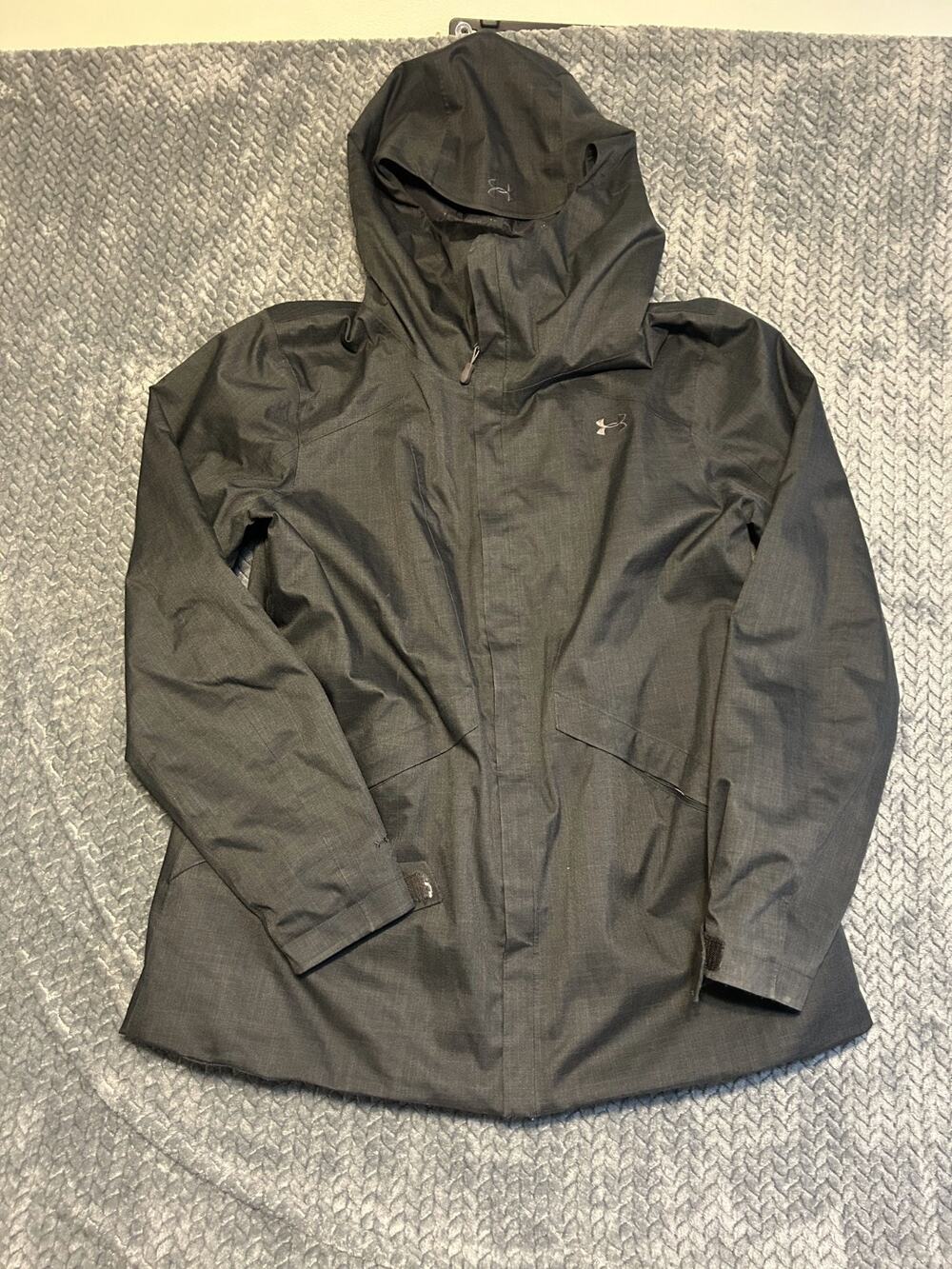 Under Armour Windbreaker Jacket Womens XL Gray Mesh Lined Logo Hooded Full Zip
